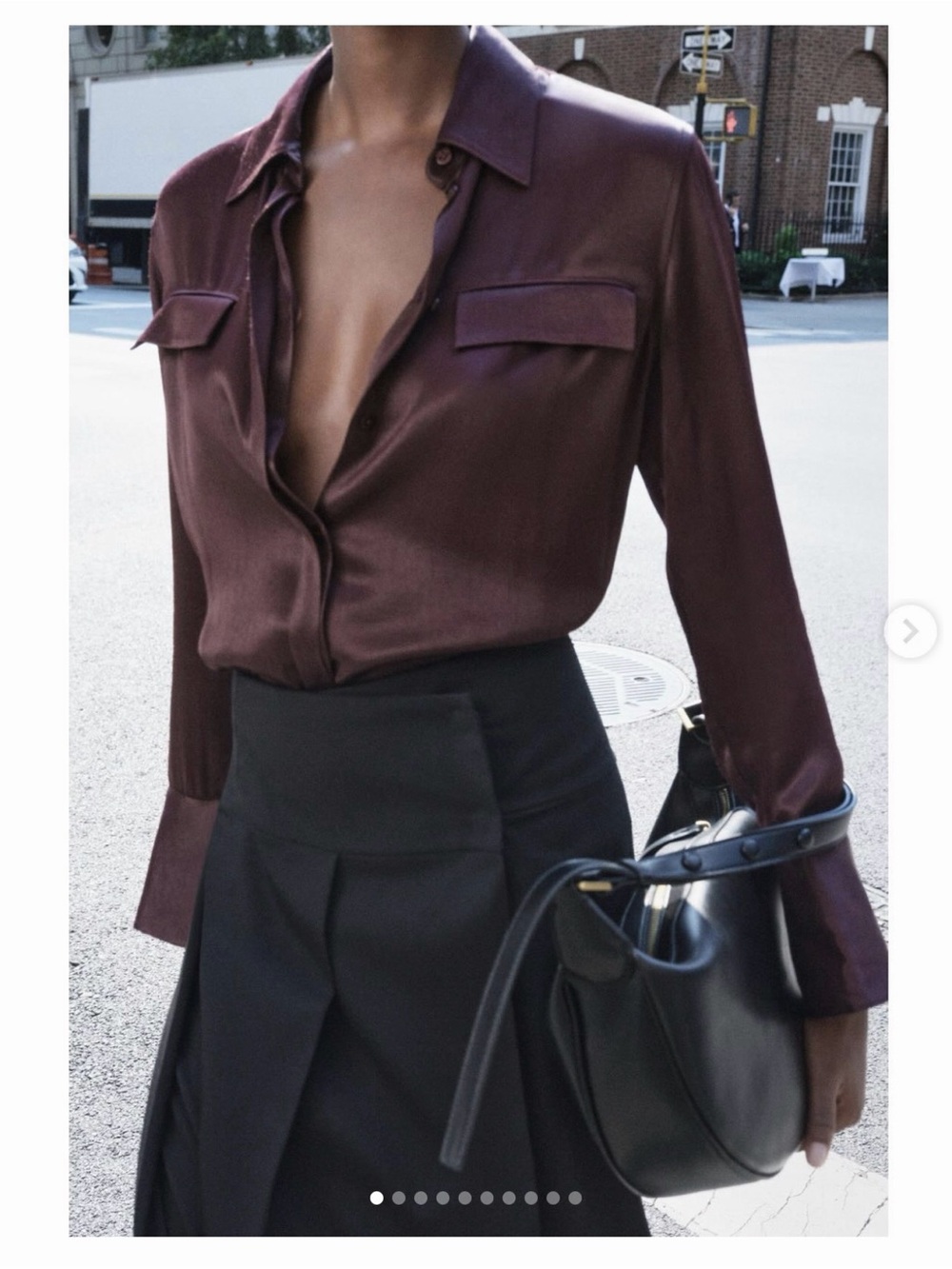 Zara Satin Button-Down Shirt in Deep Wine